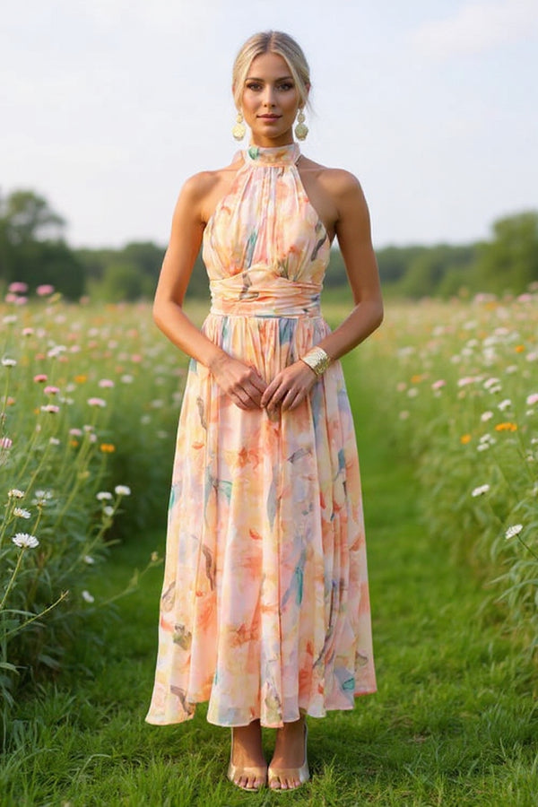 Marina™ | Halter Neck Open-Back Maxi Dress