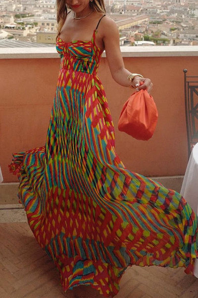Molly™ | Strap Contrast Print Swing Maxi Vacation Dress
