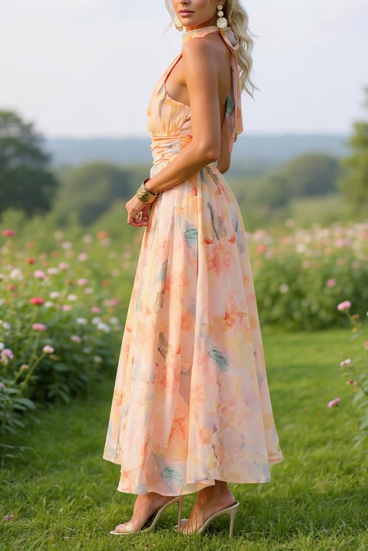 Marina™ | Halter Neck Open-Back Maxi Dress