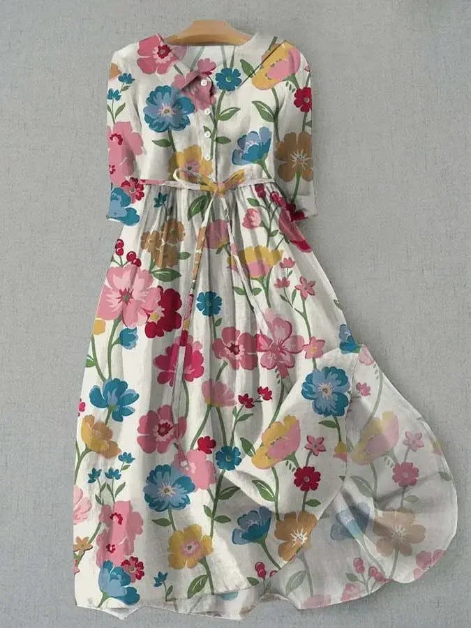 Sophia™ | Button-Up Waist Tie Floral Dress