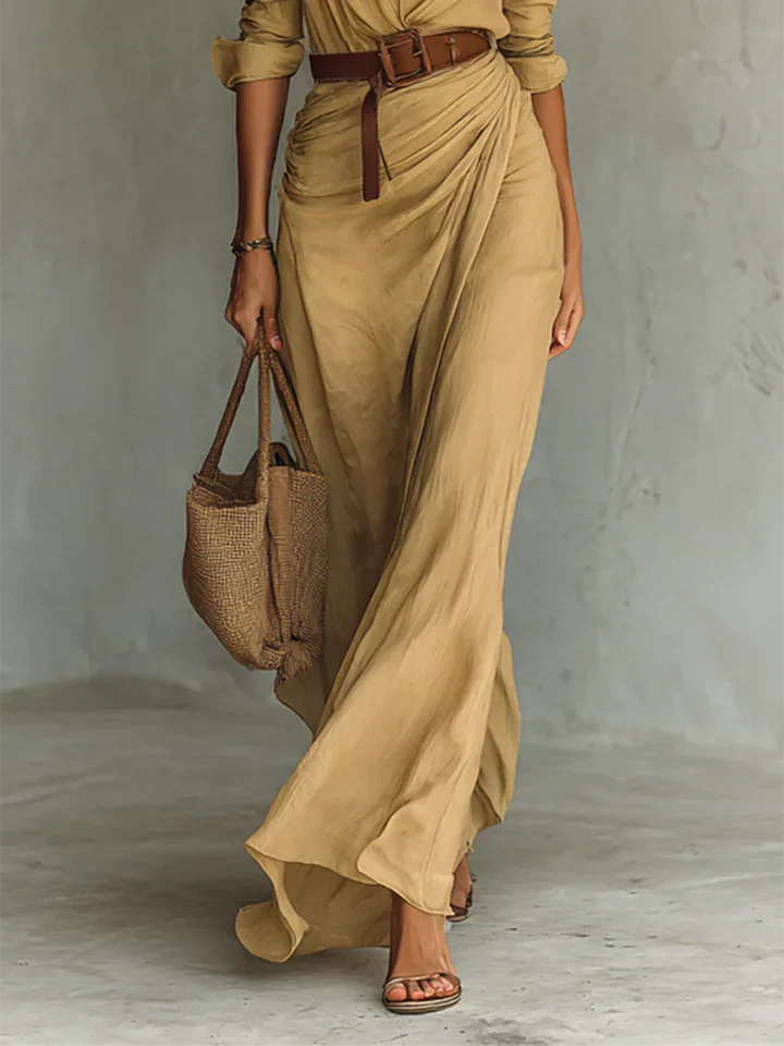 Maggy™ | Elegant Dress with Belt and Classic Lapel Collar