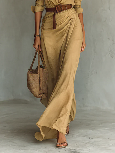 Maggy™ | Elegant Dress with Belt and Classic Lapel Collar