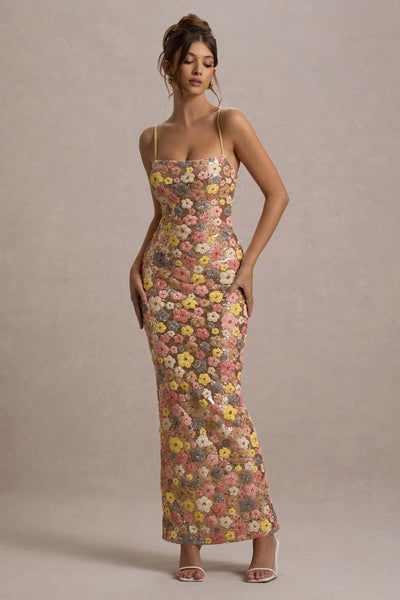 Elara™ | Sequin Bloom Maxi Dress