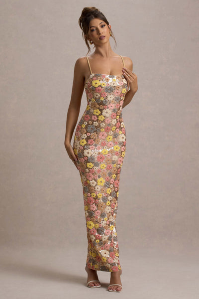 Elara™ | Sequin Bloom Maxi Dress